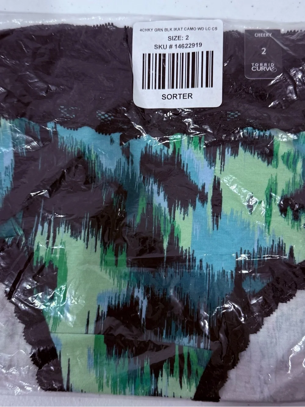 Torrid Green & Blue & Black Camo style panties - Size 2